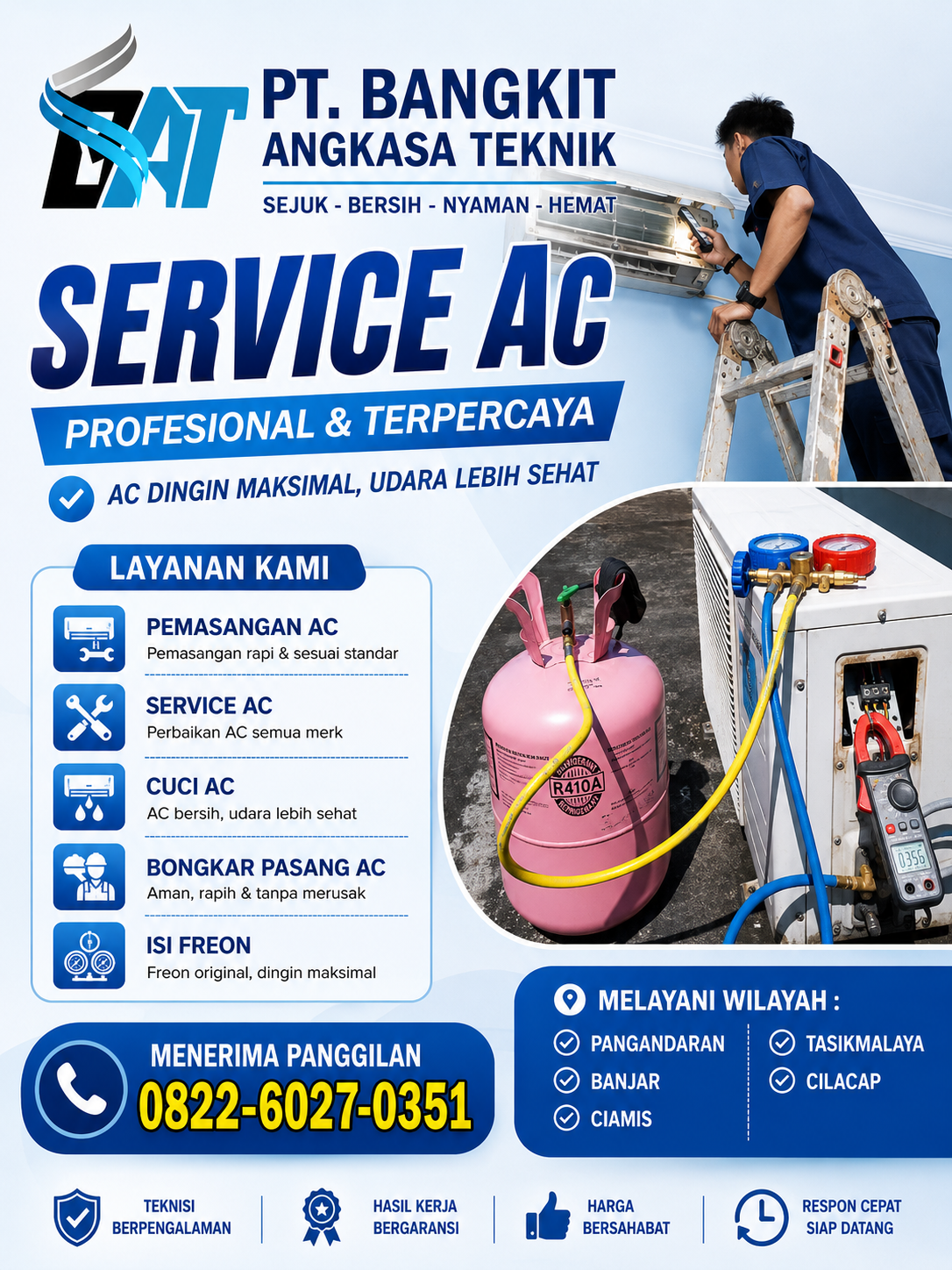 Jasa Cuci AC dan Isi Freon Terbaik di Banjar, Ciamis, Tasikmalaya, Cilacap